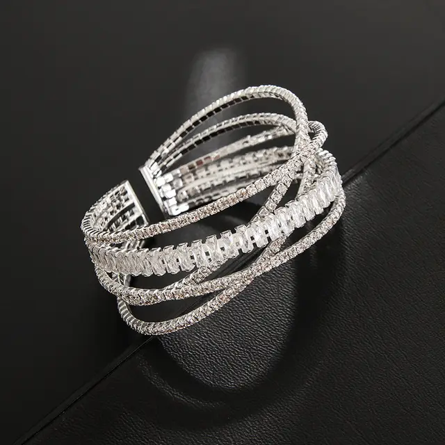 Six row Cross Rhinestone Zircon Personalized Bracelet Silver - Shop at LoveMi