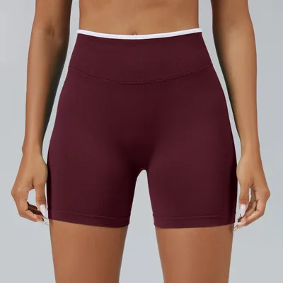 Color Matching Seamless Tight Yoga Shorts Peach Hip Raise Chestnut Color Xs - Shop at LoveMi