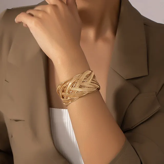 Fashion Design Metal Glossy Surface Bracelet Gold 1 - Shop at LoveMi