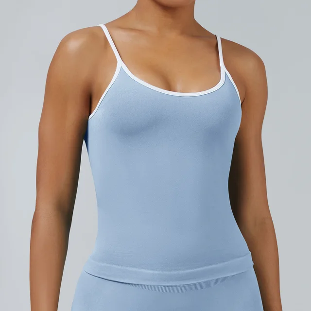 Women's Tight Contrast Color Sports Vest Backless Workout Clothes Baby Blue - Shop at LoveMi
