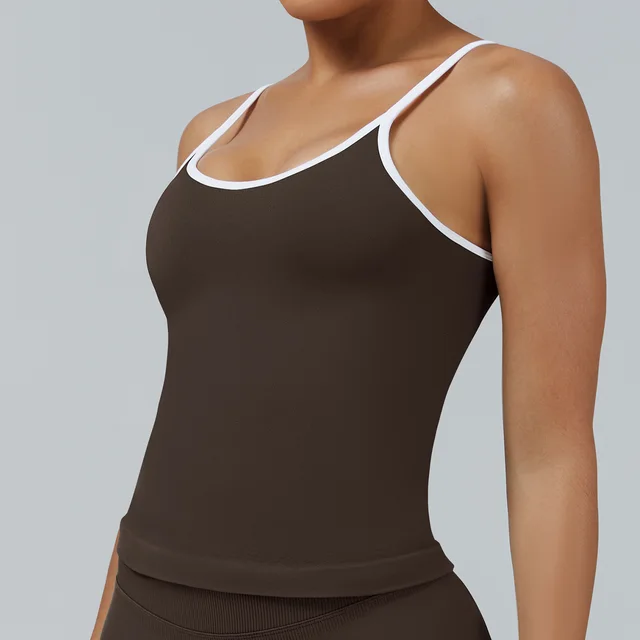 Women's Tight Contrast Color Sports Vest Backless Workout Clothes Brown - Shop at LoveMi