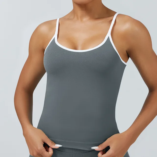 Women's Tight Contrast Color Sports Vest Backless Workout Clothes Graphite Gray - Shop at LoveMi