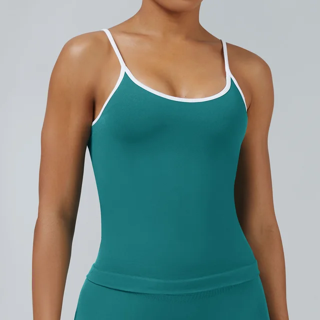 Women's Tight Contrast Color Sports Vest Backless Workout Clothes Green - Shop at LoveMi