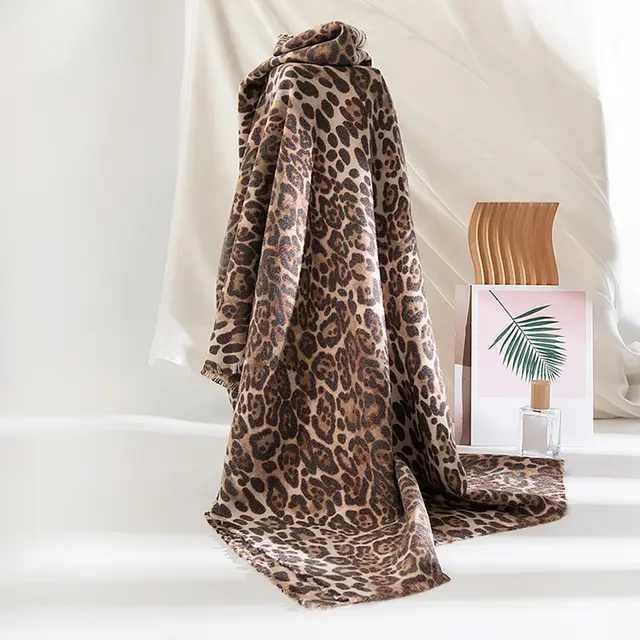 Leopard Print Artificial Cashmere Scarf Women's Warm Scarf Winter Wild Leopard Coffee - Shop at LoveMi