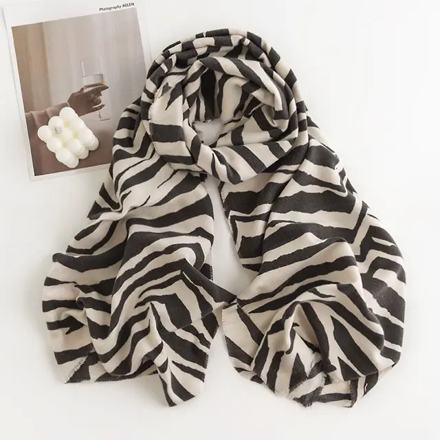 Leopard Print Artificial Cashmere Scarf Women's Warm Scarf Winter Zebra Pattern Black - Shop at LoveMi