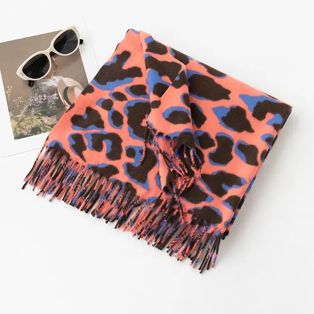 Fashionable All match Retro Trendy Cross border European And American Leopard Shawl Scarf Winter Leopard Print Rubber Red - Shop at LoveMi