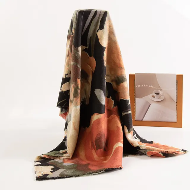 Artificial Cashmere Scarf Women's Fashionable Elegant High grade Printing Black Background - Shop at LoveMi