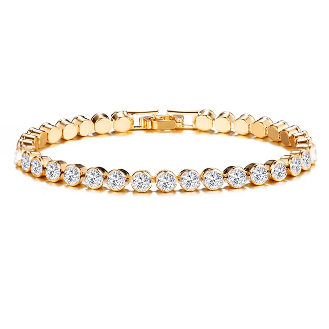 Women's Korean style Crystal Silver plated Bracelet 4Mm Diamond Gold - Shop at LoveMi