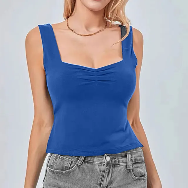 Backless Underwaist Solid Color Square Collar Split Double layer Vest Sapphire Blue - Shop at LoveMi