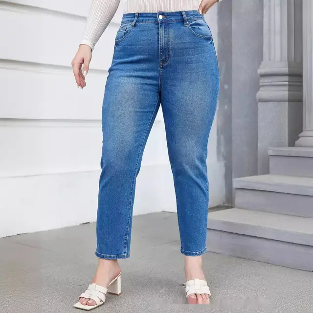 Plus Size Denim Harem Slim Fit Stretch Tapered Pants Blue - Shop at LoveMi