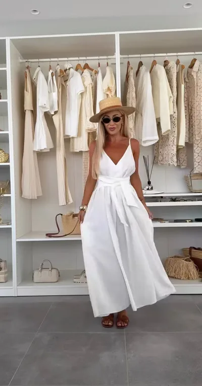 Sexy Sling Tied V neck Sleeveless Dress White - Shop at LoveMi