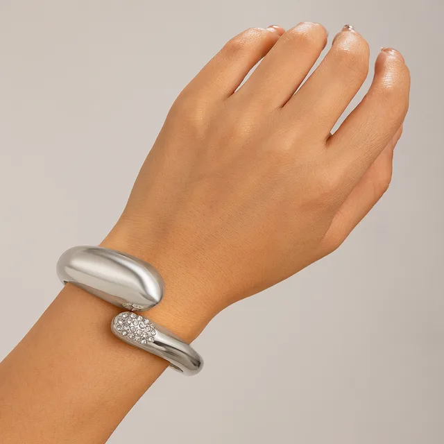 Women's Exaggerated Large Water Drop Metal Glossy Surface Mirror Open ended Bracelet 03 White K2428 - Shop at LoveMi