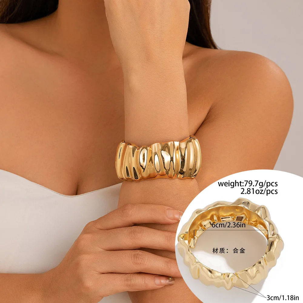 Women's Exaggerated Large Water Drop Metal Glossy Surface Mirror Open-ended Bracelet - 07 Gold 2432 - View 1