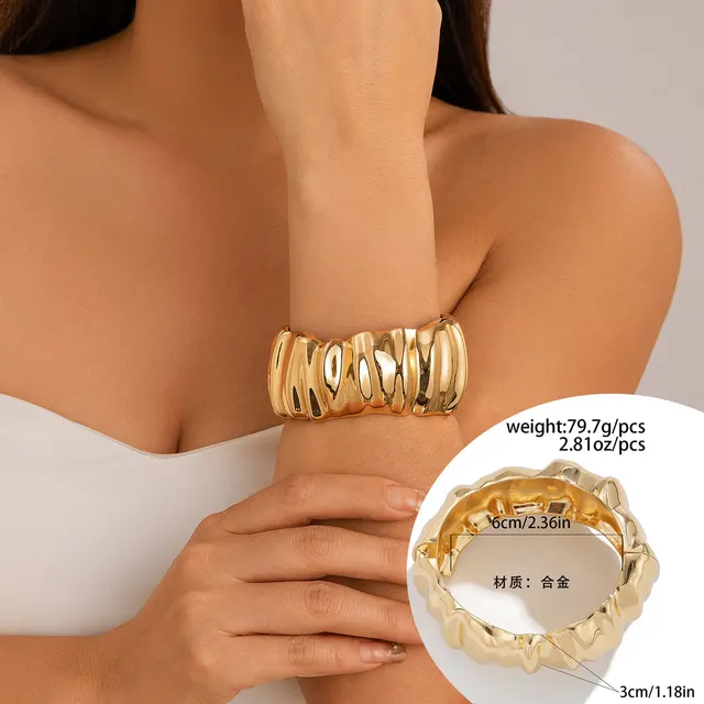 Women's Exaggerated Large Water Drop Metal Glossy Surface Mirror Open ended Bracelet 07 Gold 2432 - Shop at LoveMi