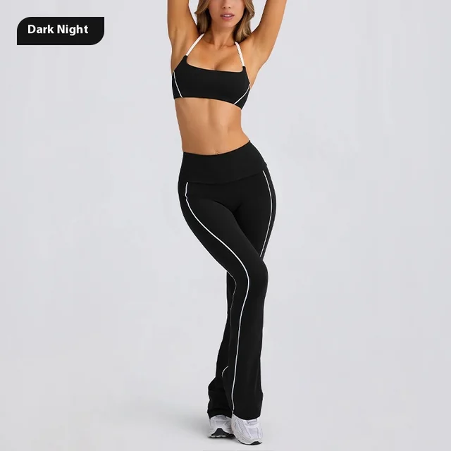 Yoga Clothes Autumn Strap Tube Top Nude Feel Bra Beauty Back Exercise Underwear Running Fitness Female Flared Pants Suit L - Shop at LoveMi