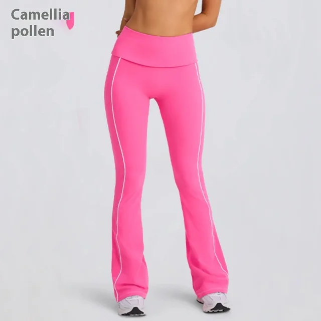 Yoga Clothes Autumn Strap Tube Top Nude Feel Bra Beauty Back Exercise Underwear Running Fitness Female Flared Pants Suit Trousers Camellia Pink - Shop at LoveMi