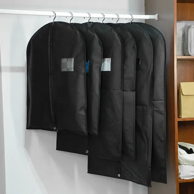 Non woven Household See through Clothing Storage Zipper Dustproof Bag Black 60X140Cm - Shop at LoveMi