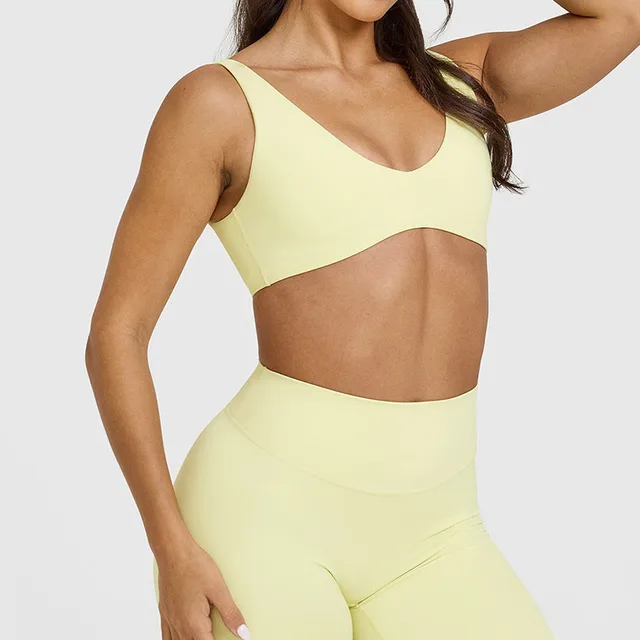 Women's Solid Color Shockproof Yoga Bra Sports Vest Cream Yellow - Shop at LoveMi