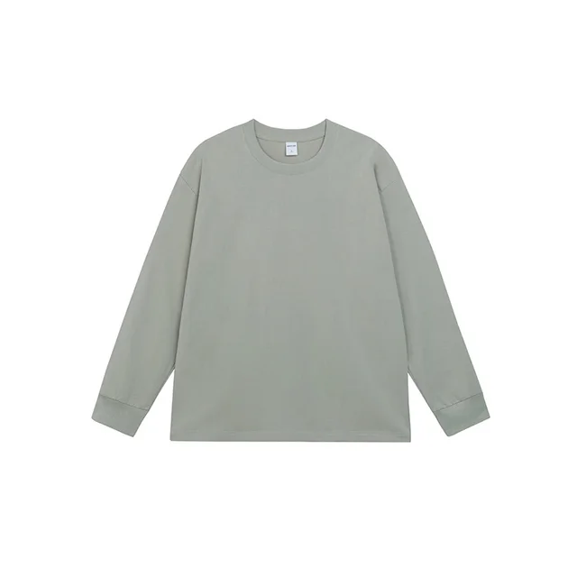 Fall Pure Cotton Long Sleeve Bottoming Shirt Gray Green - Shop at LoveMi