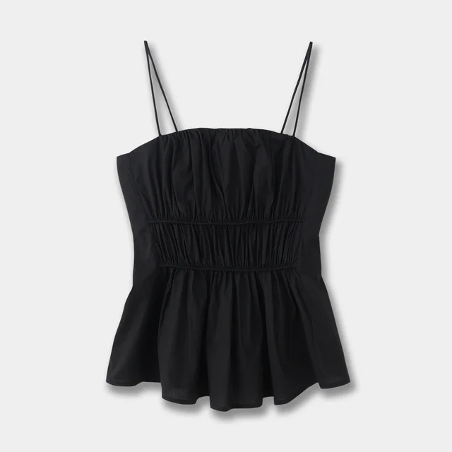 Standard Edition Pleated Camisole Top Brown Easy Matching Waisted Vest Black - Shop at LoveMi