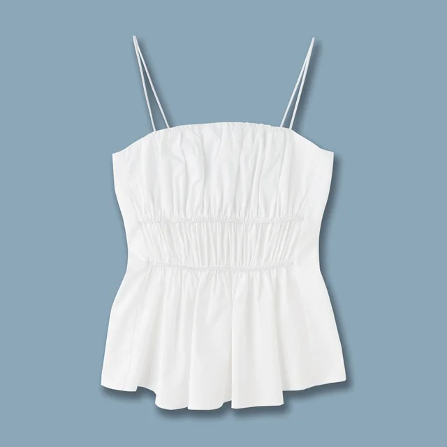 Standard Edition Pleated Camisole Top Brown Easy Matching Waisted Vest White - Shop at LoveMi