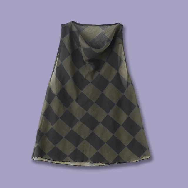 British Style Temperament Commute Style Draping Effect Plaid Sleeveless Top Rhombus Plaid Halter Top - Shop at LoveMi