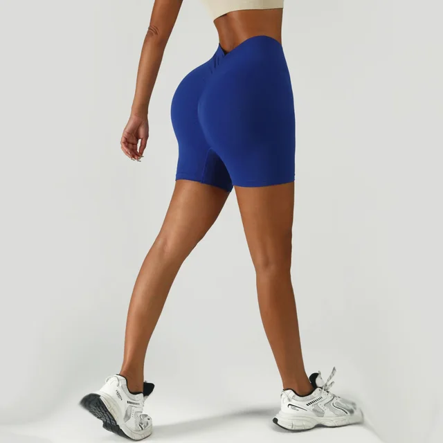 Back Waist Deep V Neck Tight Women's Sports Hip Yoga Shorts Blue - Shop at LoveMi