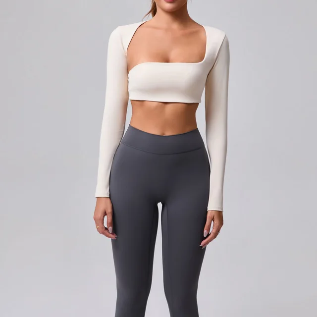 Autumn Sand Brushed Shawl Long Sleeve Yoga Wear Beige - Shop at LoveMi