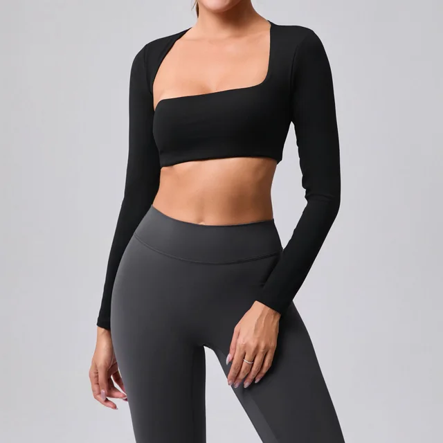 Autumn Sand Brushed Shawl Long Sleeve Yoga Wear Black - Shop at LoveMi