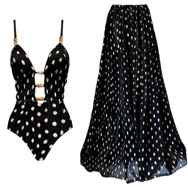 Deep V Retro Dots Printed One piece Swimsuit Suit Suit - Shop at LoveMi