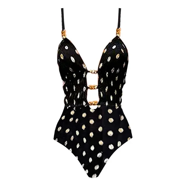 Deep V Retro Dots Printed One piece Swimsuit Suit Swimsuit - Shop at LoveMi