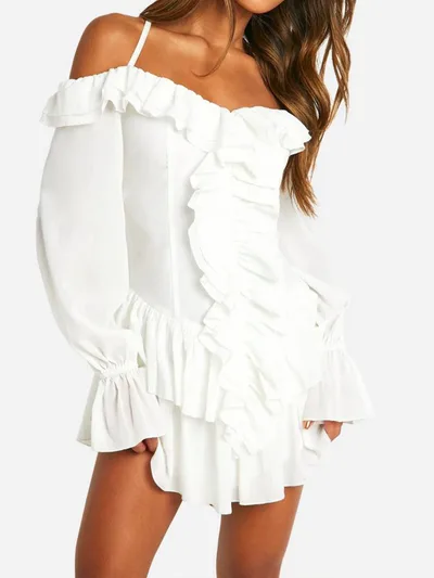 European And American Fashion Ruffles Halter Dress White - Shop at LoveMi