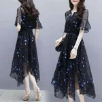 Elegant Socialite Printed Chiffon Dress - Picture Color-Xl - View 1
