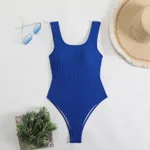 One-piece Solid Color Women's Covering Belly Thin Bikini Swimsuit - Blue