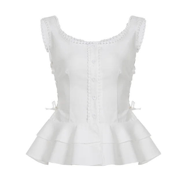 U Collar Lace Button Cardigan Vest For Women White - Shop at LoveMi