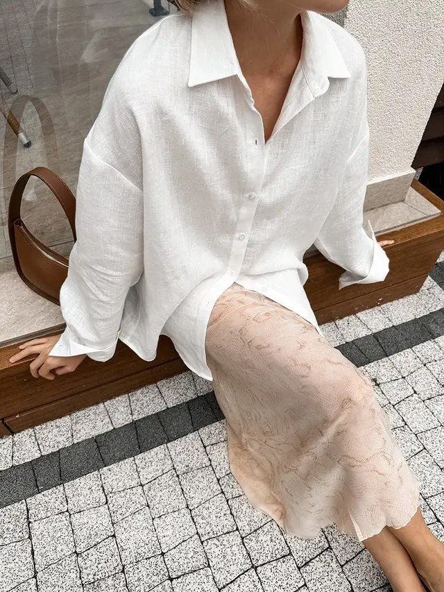 Women's Solid Color Casual Long Sleeves Cardigan Coat Blouse White - Shop at LoveMi