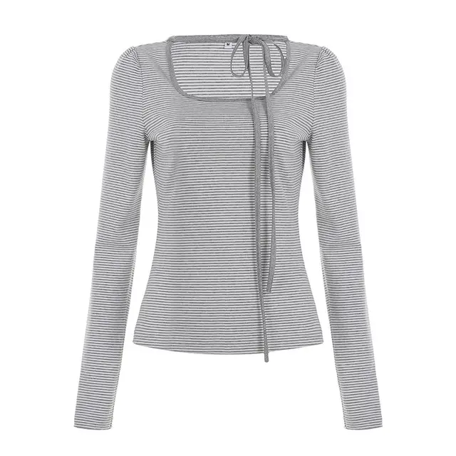 Personality Bandage Design Sense Slimming Bottoming Top Gray - Shop at LoveMi