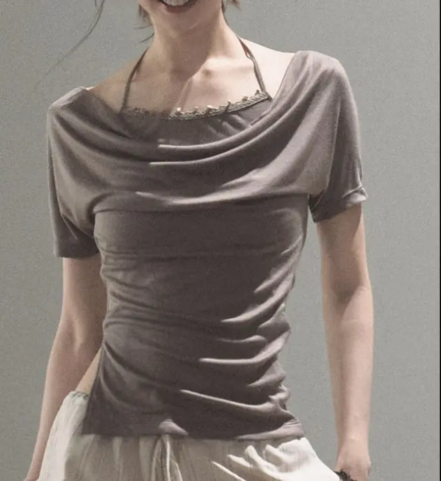 Fashion Women's Skin friendly Off shoulder Top T shirt Mocha Mousse - Shop at LoveMi