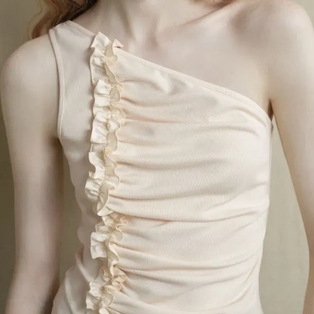 Fashionable Irregular Hem One shoulder Vest For Women Apricot - Shop at LoveMi