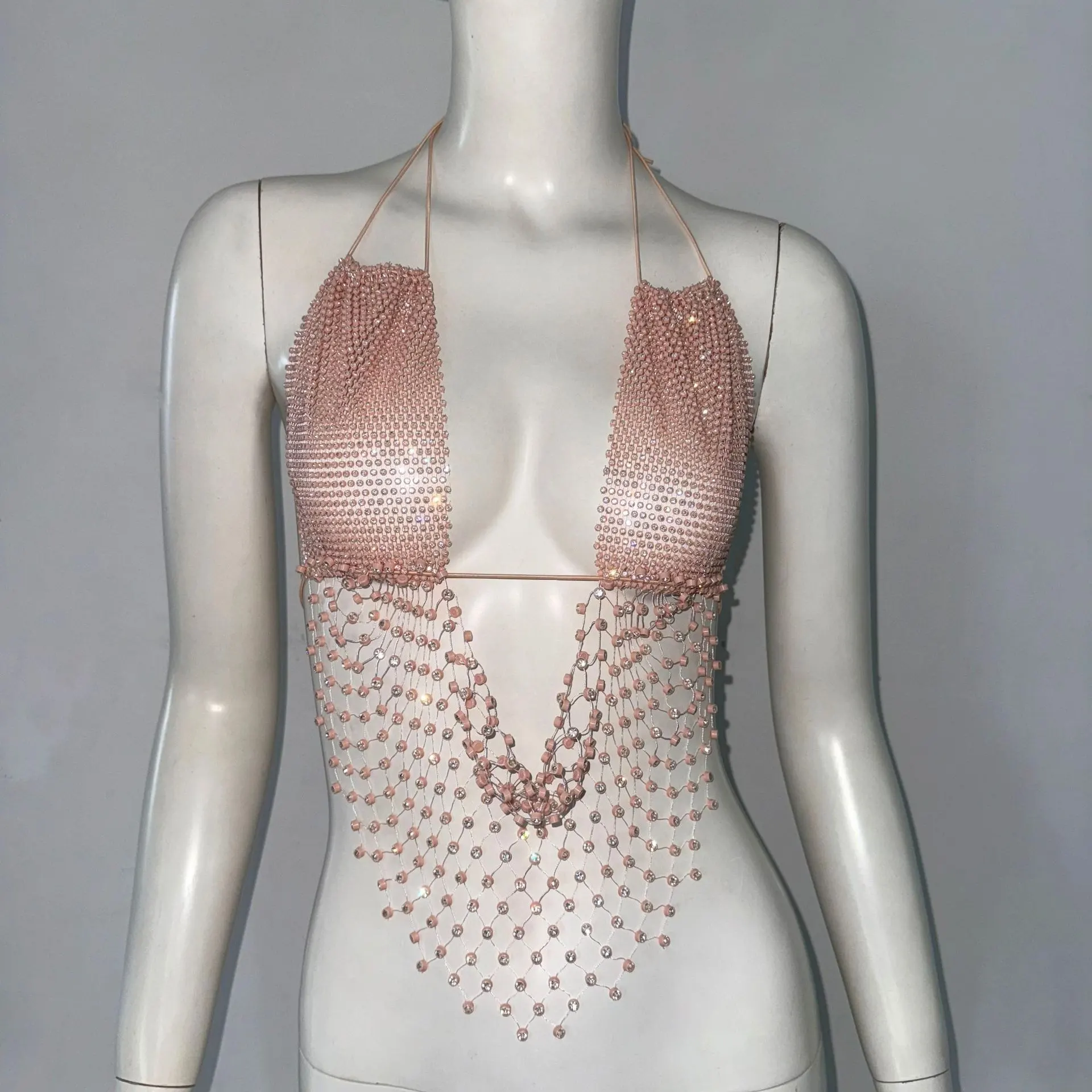 Women's Cutout Sling Sexy Fishnet Rhinestone Top - Skin Color - View 1