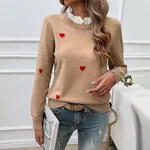 Sweet Cute Style Embroidery Love Lace Collar Sweaters - Camel
