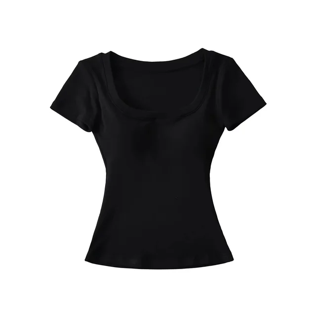 Shoulder T shirt Summer Inner Vest Women's Short Sleeve Top With Chest Pad Black - Shop at LoveMi