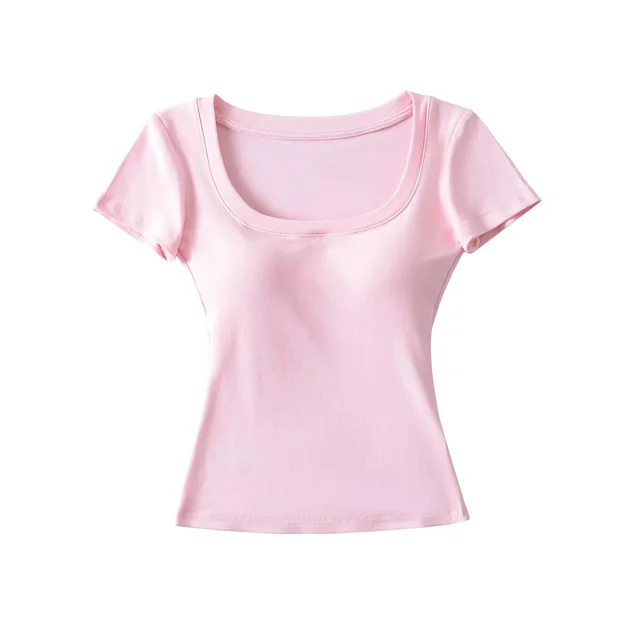 Shoulder T shirt Summer Inner Vest Women's Short Sleeve Top With Chest Pad Light Pink - Shop at LoveMi