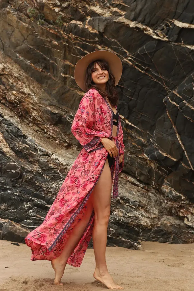 Sunscreen Cotton Printed Thin Beach Bikini Women's Overall Pink - Shop at LoveMi