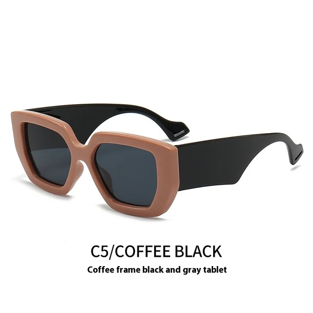 Big Square Rim Contrast Color Sunglasses Female To Make Round Face Thin looked Fashion Coffee Frame Black And Gray - Shop at LoveMi