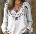 V-neck Long Sleeve T-shirt Women's Top - 30Style-Xs
