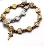 Gold And Silver 2 Color St Benedict Drive Mo Cross Bracelet - Gold Style
