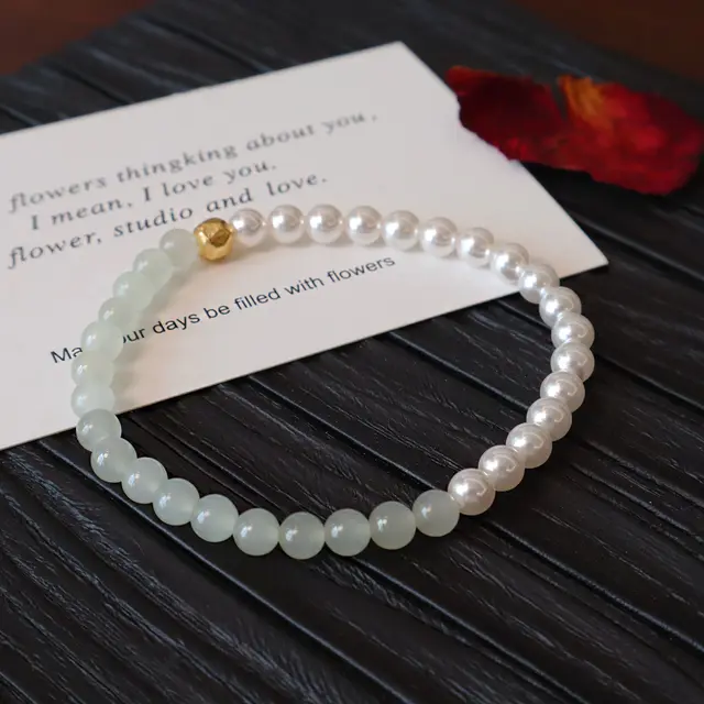 Silver Shell Beads Personalized Natural Hetian Jade High grade Bracelet 5Mm Hetian Jade - Shop at LoveMi