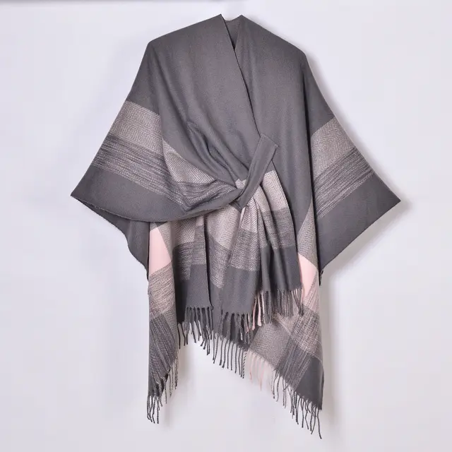 Women's Jacquard Warm Tassel Cardigan Outer Wear Gray - Shop at LoveMi
