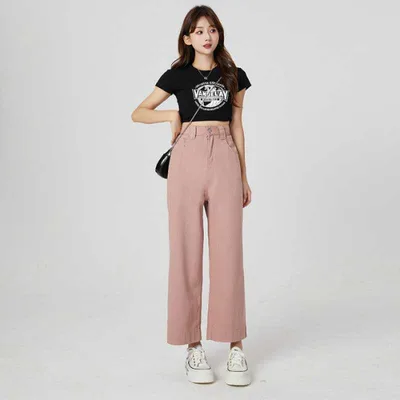 Cool Thin High Waist Loose Wide Leg Pants Pink - Shop at LoveMi